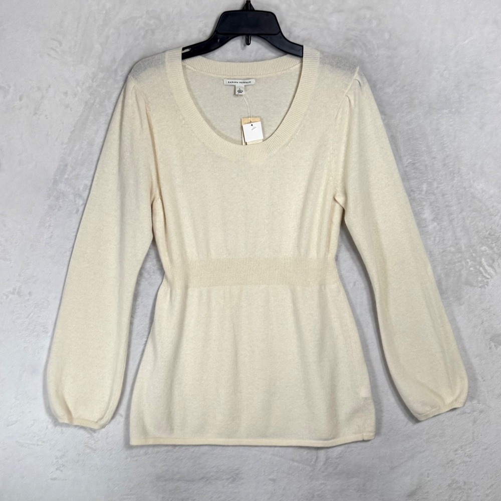 NWT Y2K Banana Republic Cream Babydoll Sweater Size L Bell Sleeve‎ Wool Cashmere